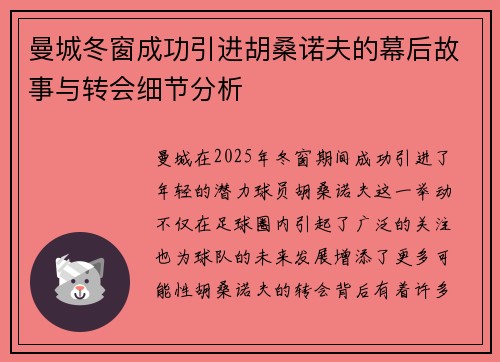 曼城冬窗成功引进胡桑诺夫的幕后故事与转会细节分析