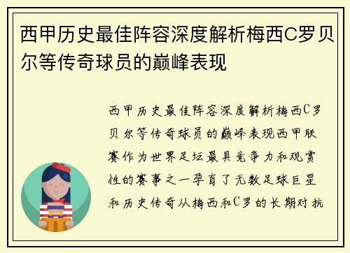 西甲历史最佳阵容深度解析梅西C罗贝尔等传奇球员的巅峰表现